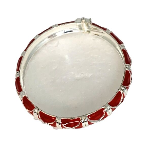Vintage Red Silver Tone Bangle Bracelet 7.5" Hinged Nautical Formal Christmas - Picture 7 of 10